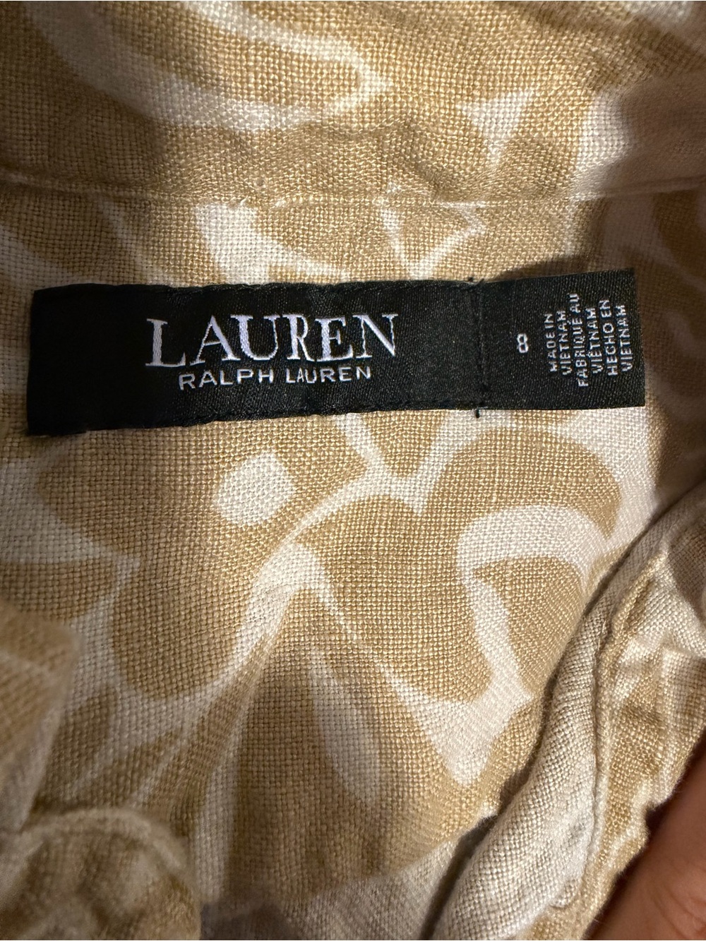 100% Linen Lauren Ralph Lauren Beige Floral Button-Front Shirt Dress Size 8 - Picture 4 of 11